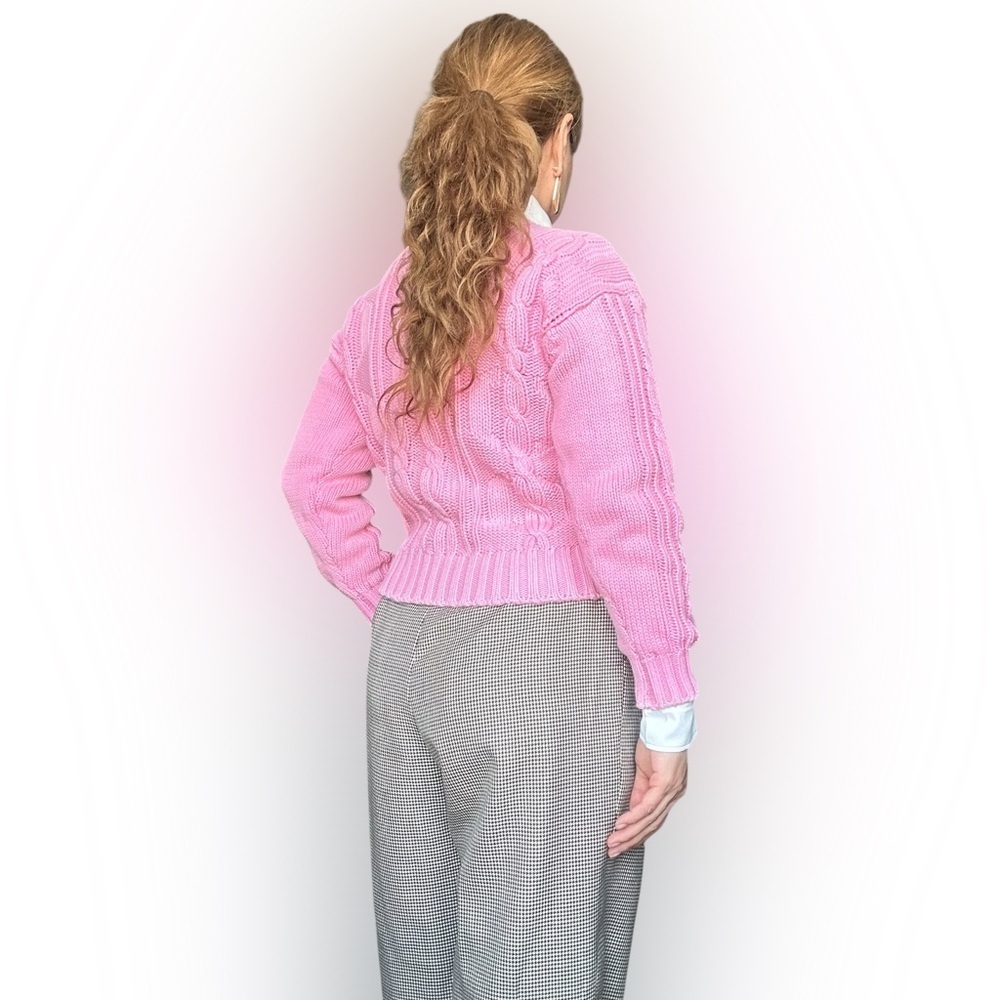 Classic Pink Cable Knit 100% Cotton Sweater Preppy Style Mock neck - Small - Picture 9 of 11